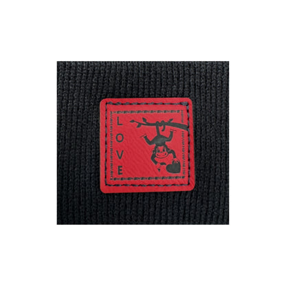 Haakwear Exclusive Love-Inspired Theta-Stitch Beanie – Limited Edition  Black Hat with Love Monkey