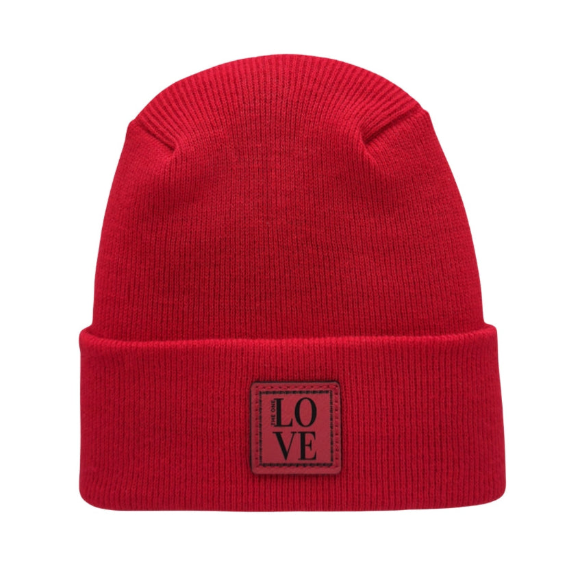 Haakwear Exclusive Love-Inspired Theta-Stitch Beanie – Limited Edition | Scarlet Red Hat with The One Love Design