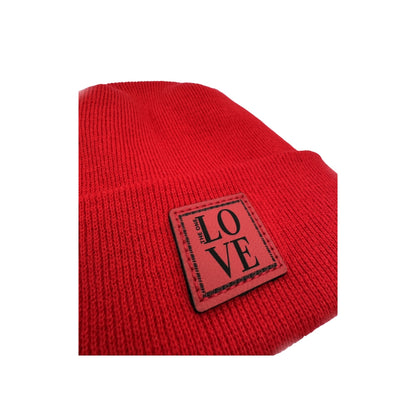 Haakwear Exclusive Love-Inspired Theta-Stitch Beanie – Limited Edition | Scarlet Red Hat with The One Love Design