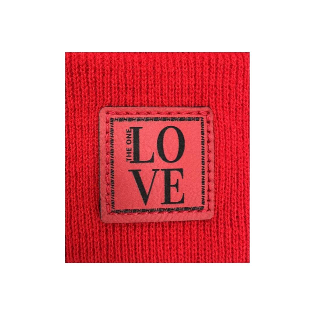 Haakwear Exclusive Love-Inspired Theta-Stitch Beanie – Limited Edition | Scarlet Red Hat with The One Love Design