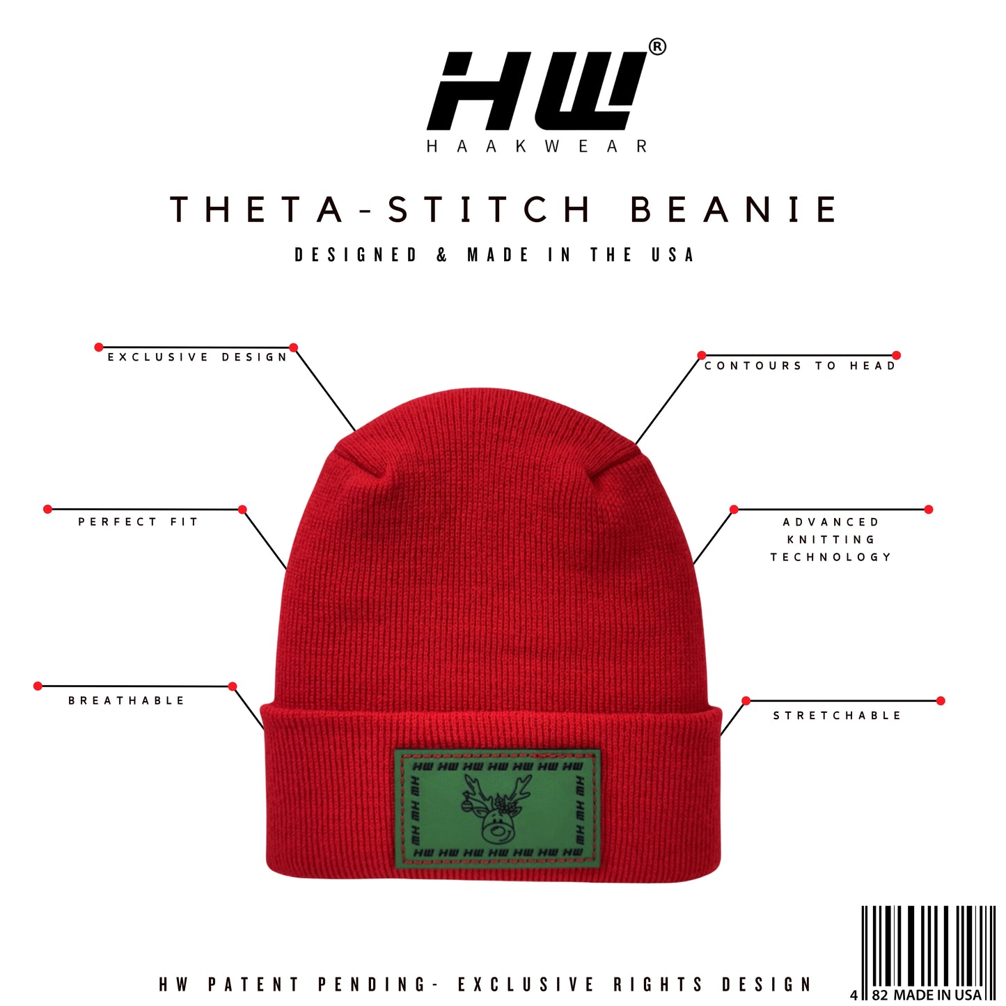 Reindeer Limited Edition, HW Theta-Stitch Beanie - Exclusive Christmas Hat Collection, RED