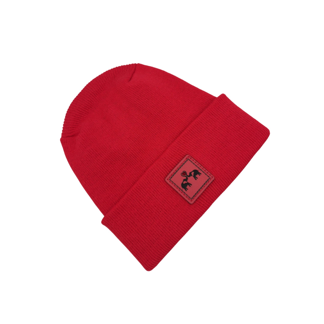 Haakwear Exclusive Love-Inspired Theta-Stitch Beanie – Limited Edition | Scarlet Red Hat with Elelove Elephants Design