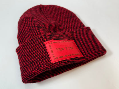 HW New York Traditional Fusion Cuffed Beanie - Red / Black Hat, Made in USA (Limited Edition)