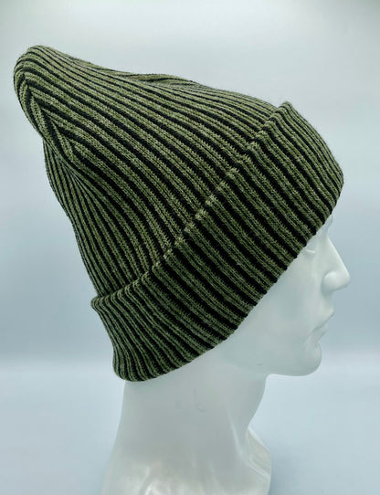 HAAKWEAR Cuffed Wide Ribbed Striped Beanie, Limited Edition, Black/Green, Made in USA