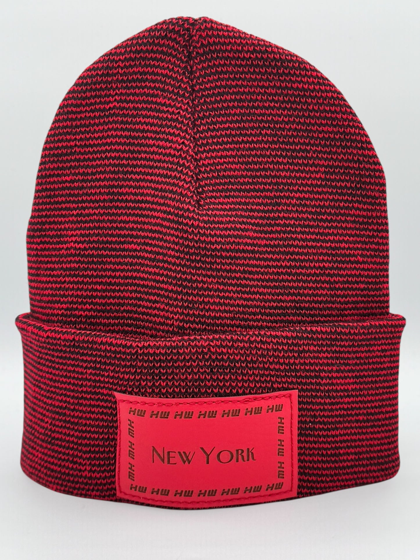 HW New York Traditional Fusion Cuffed Beanie - Red / Black Hat, Made in USA (Limited Edition)