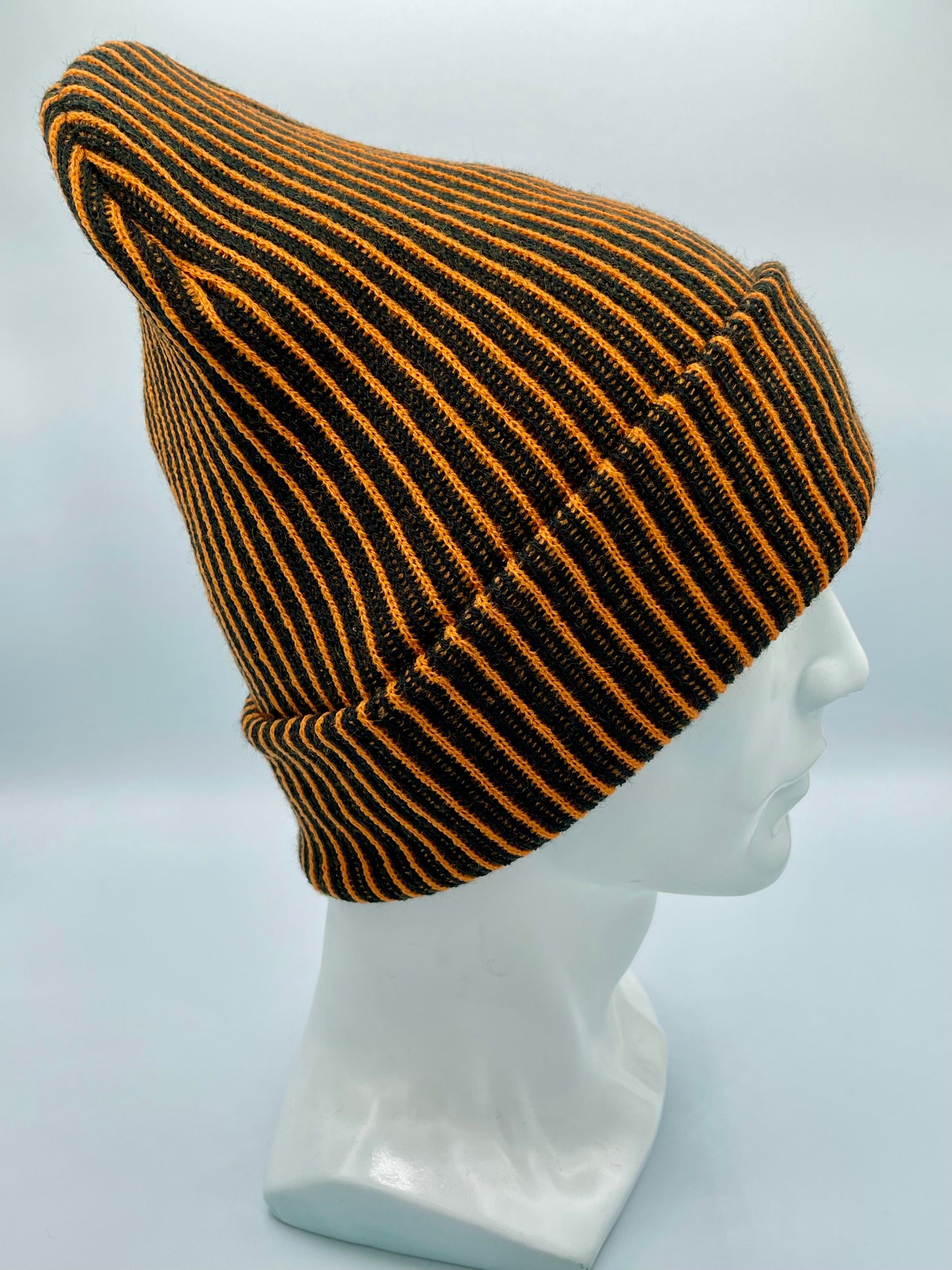 HAAKWEAR Cuffed Wide Ribbed Striped Beanie, Limited Edition, Orange/Black, Made in USA