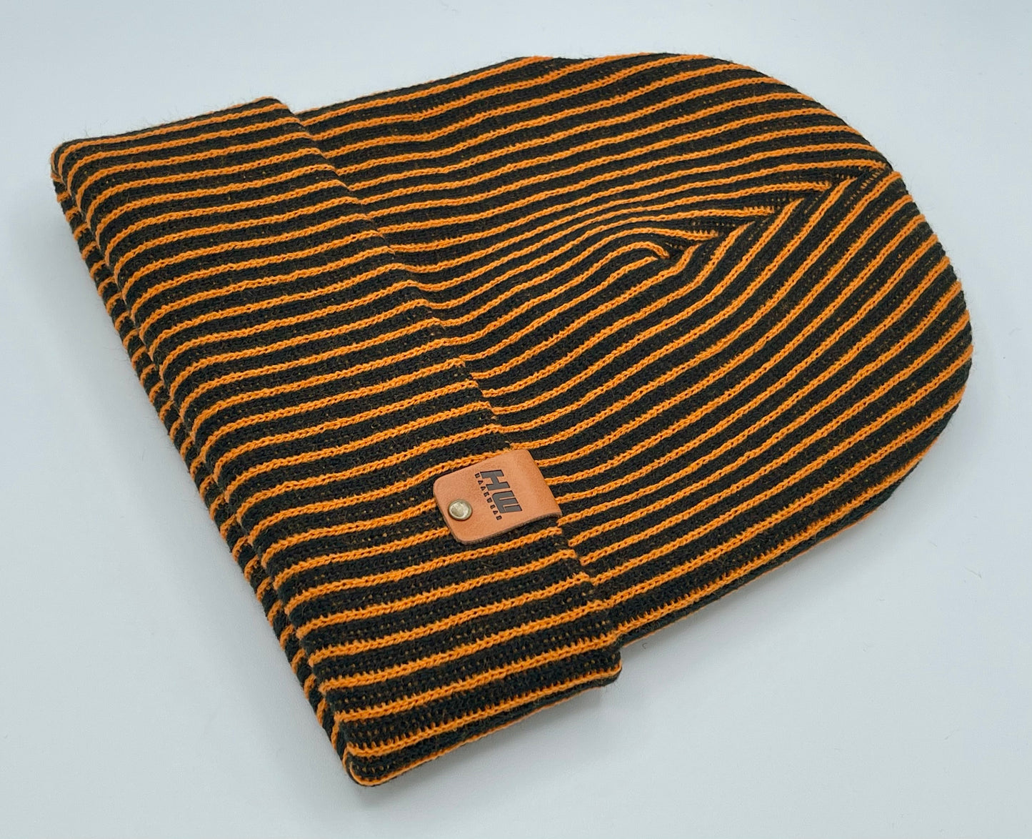 HAAKWEAR Cuffed Wide Ribbed Striped Beanie, Limited Edition, Orange/Black, Made in USA