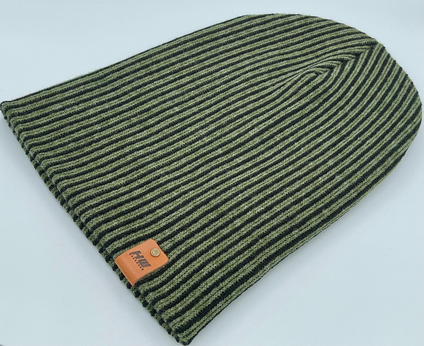 HAAKWEAR Cuffed Wide Ribbed Striped Beanie, Limited Edition, Black/Green, Made in USA