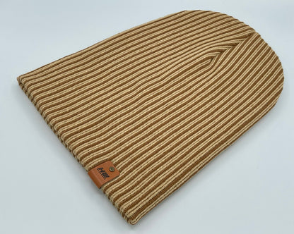 HAAKWEAR Cuffed Wide Ribbed Striped Beanie, Limited Edition, Brown/Beige, Made in USA