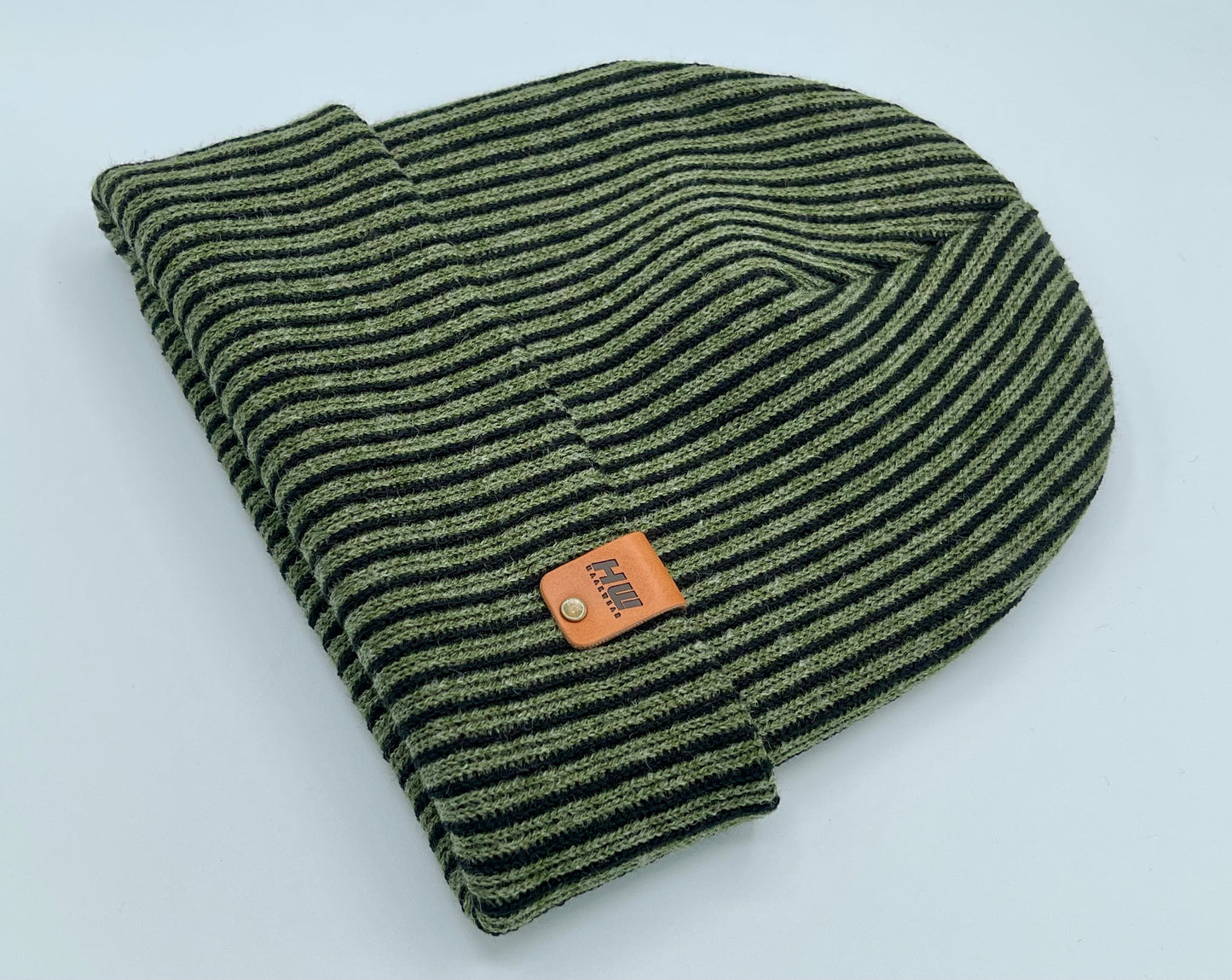 HAAKWEAR Cuffed Wide Ribbed Striped Beanie, Limited Edition, Black/Green, Made in USA