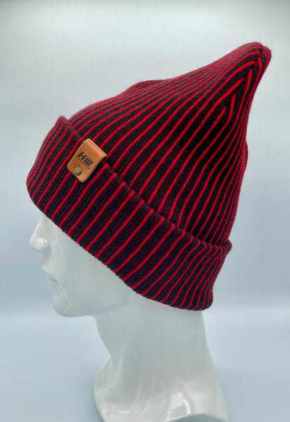 HAAKWEAR Cuffed Wide Ribbed Striped Beanie, Limited Edition, Red/Black, Made in USA