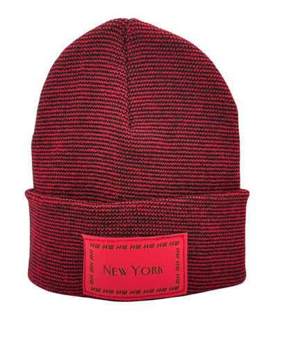 HW New York Traditional Fusion Cuffed Beanie - Red / Black Hat, Made in USA (Limited Edition)