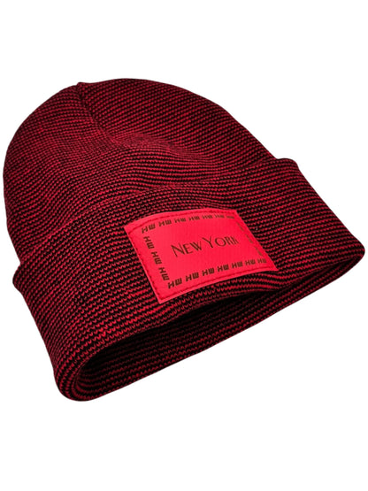 HW New York Traditional Fusion Cuffed Beanie - Red / Black Hat, Made in USA (Limited Edition)