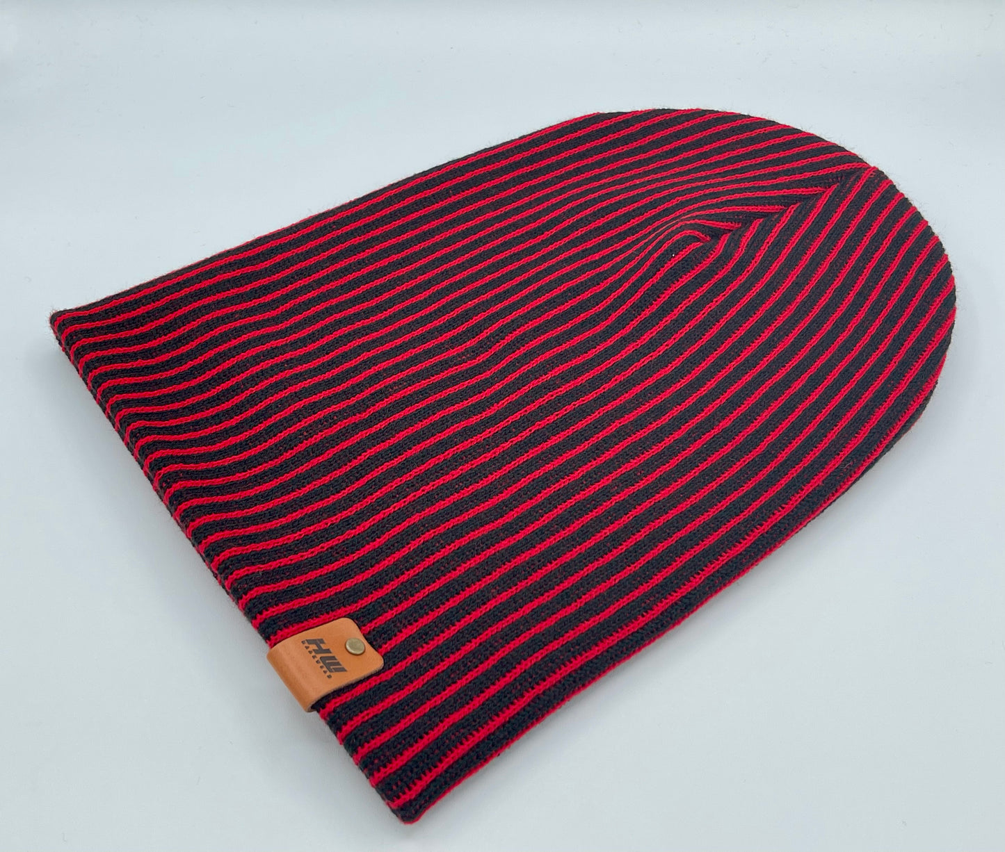 HAAKWEAR Cuffed Wide Ribbed Striped Beanie, Limited Edition, Red/Black, Made in USA