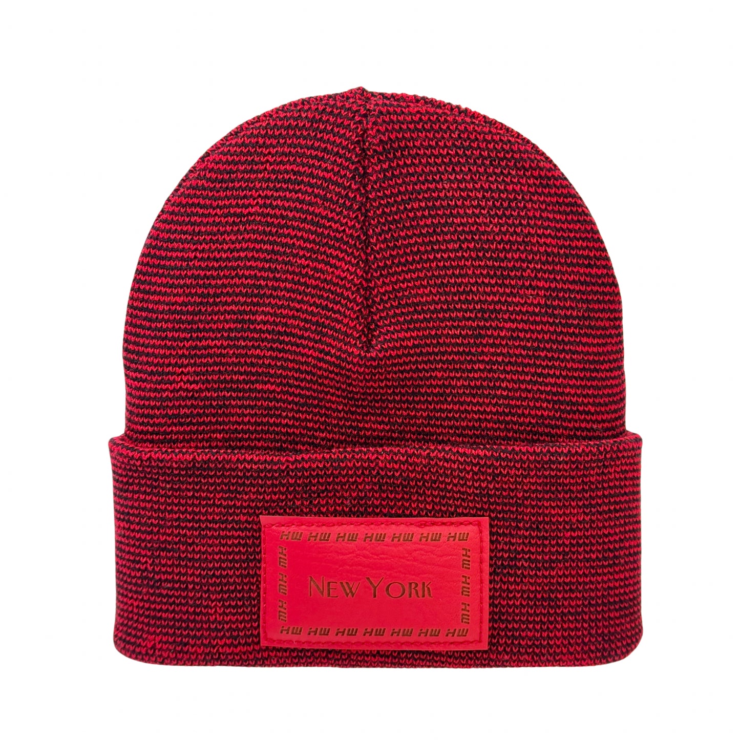 HW New York Traditional Fusion Cuffed Beanie - Red / Black Hat, Made in USA (Limited Edition)