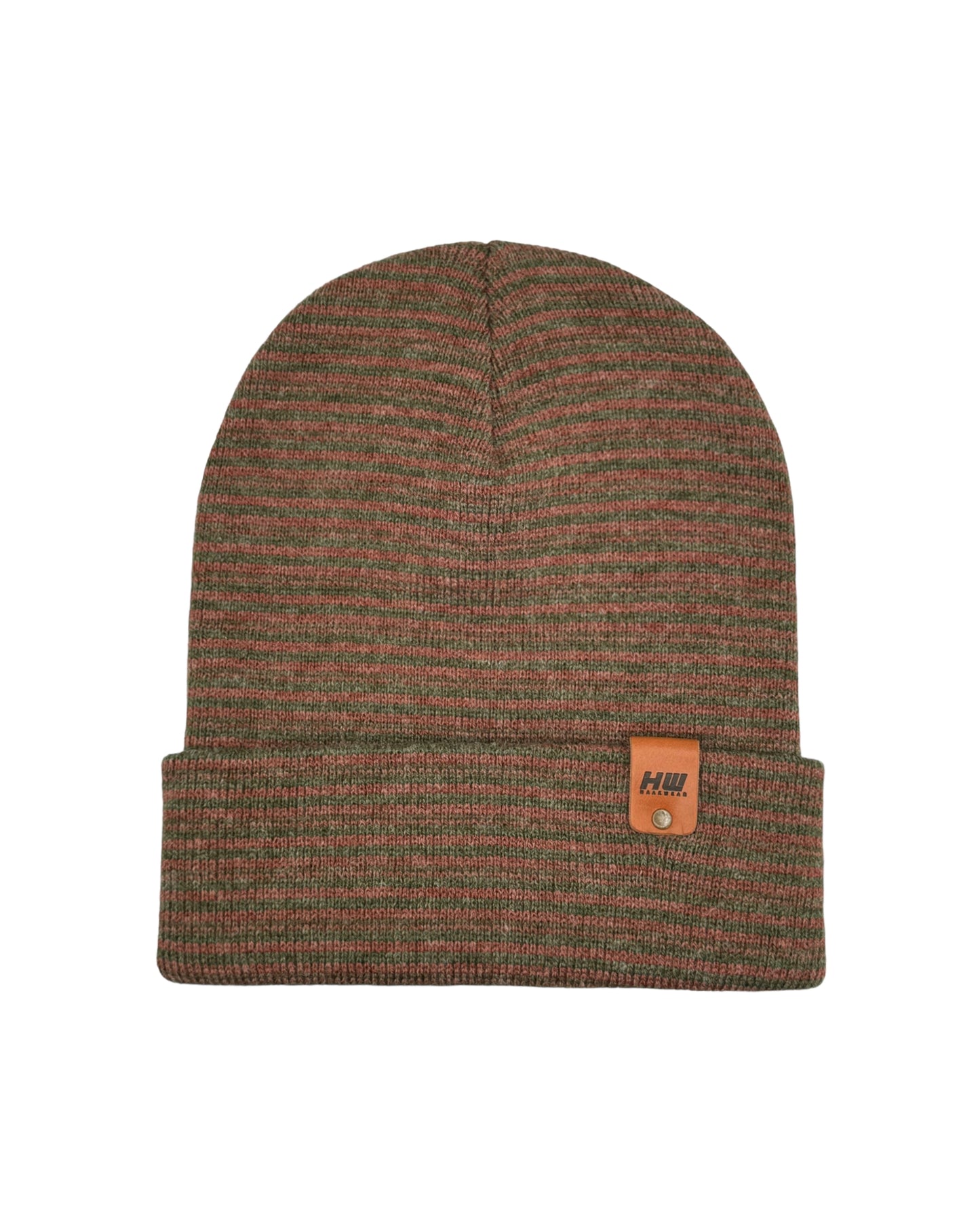 HW6088 HAAKWEAR Traditional Contrast Cuffed Beanie - Green/Burgundy, Made in USA