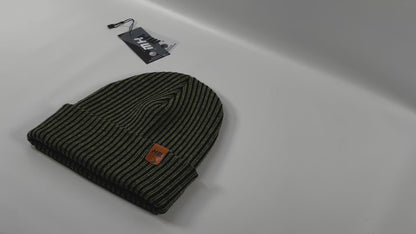 HAAKWEAR Cuffed Wide Ribbed Striped Beanie, Limited Edition, Black/Green, Made in USA