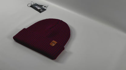 HAAKWEAR Cuffed Wide Ribbed Striped Beanie, Limited Edition, Blue/Maroon, Made in USA