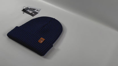 HAAKWEAR Cuffed Wide Ribbed Striped Beanie, Limited Edition, Black/Blue, Made in USA